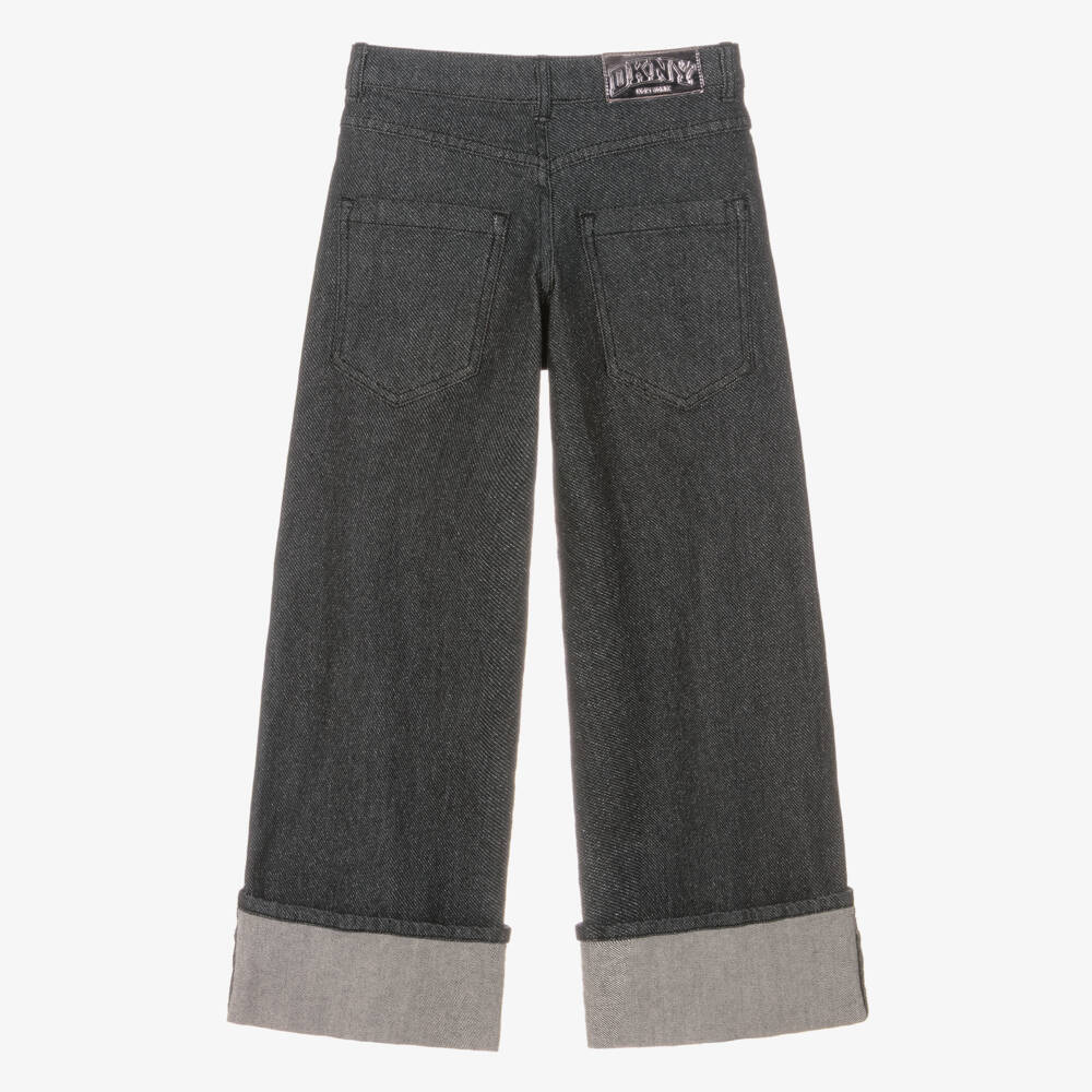 DKNY-Girls Glittery Black Denim Wide Leg Jeans | Childrensalon