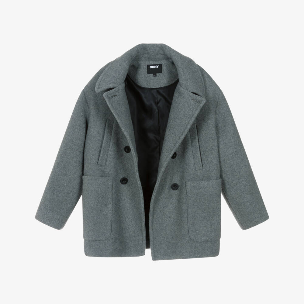 DKNY-معطف مزدوج الأزرار لون رمادي للبنات | Childrensalon