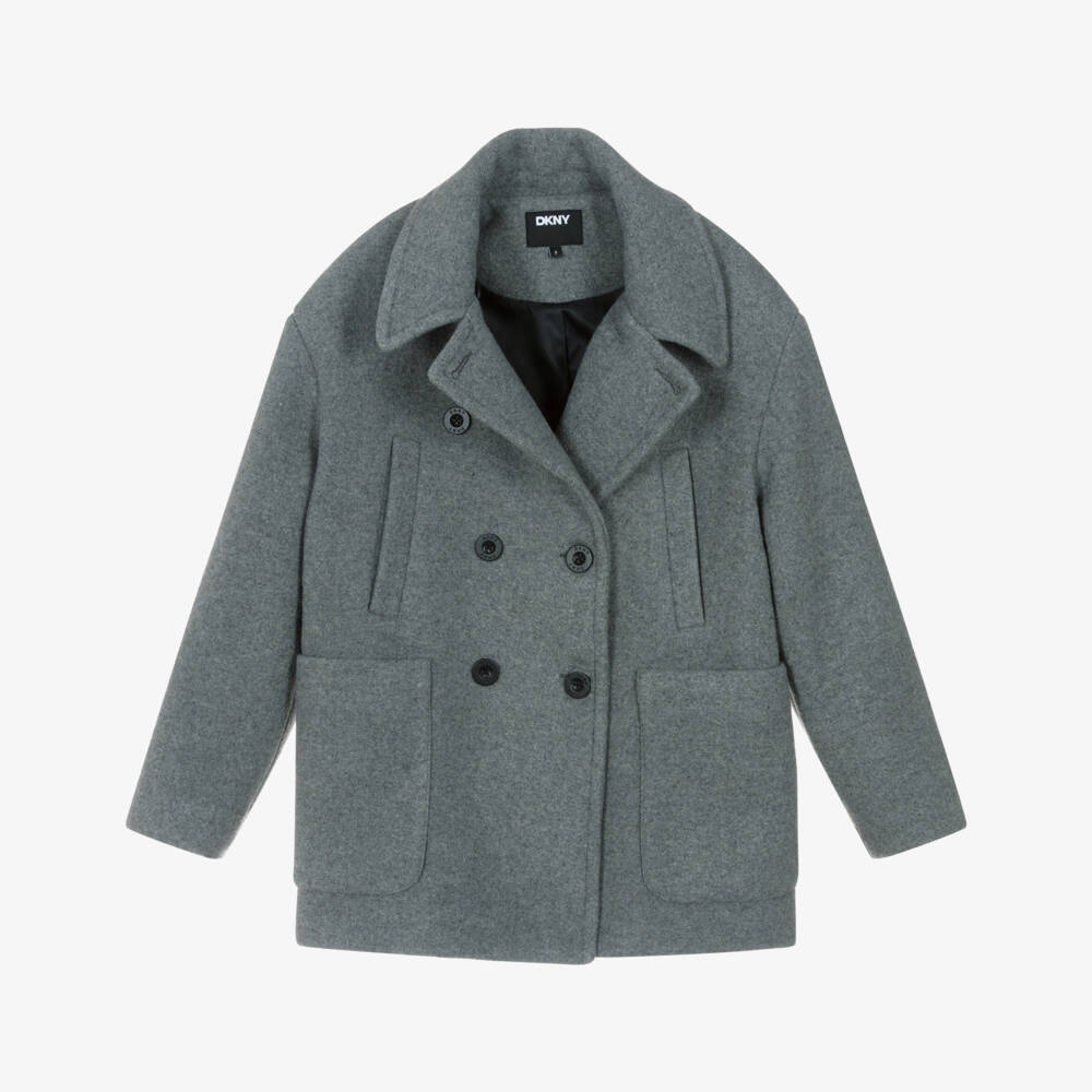 DKNY-معطف مزدوج الأزرار لون رمادي للبنات | Childrensalon