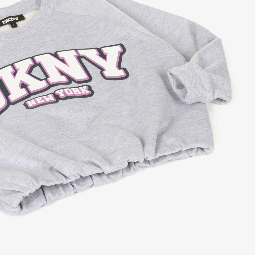 DKNY-Girls Grey Marl Jersey Logo Sweatshirt | Childrensalon