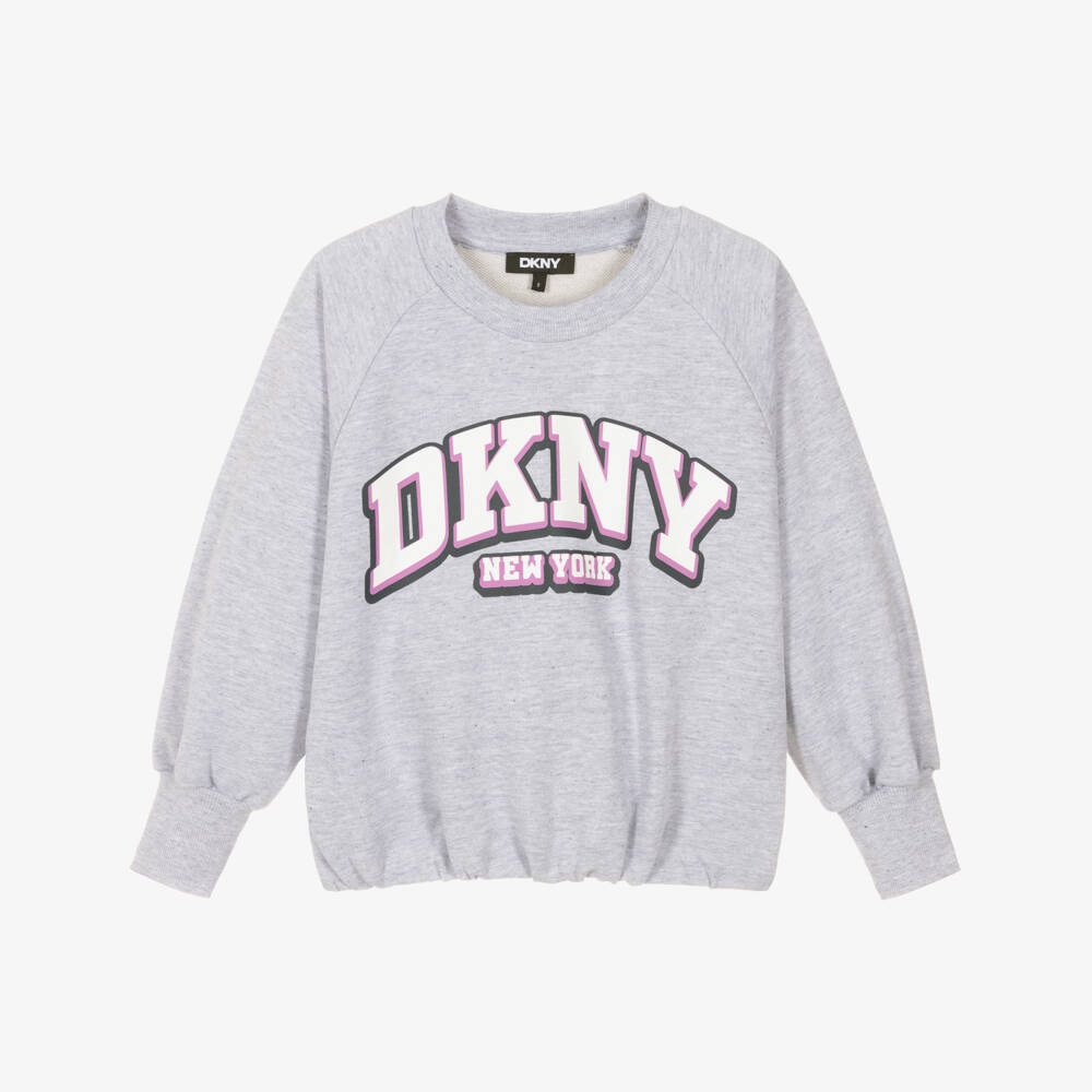 DKNY-Girls Grey Marl Jersey Logo Sweatshirt  | Childrensalon