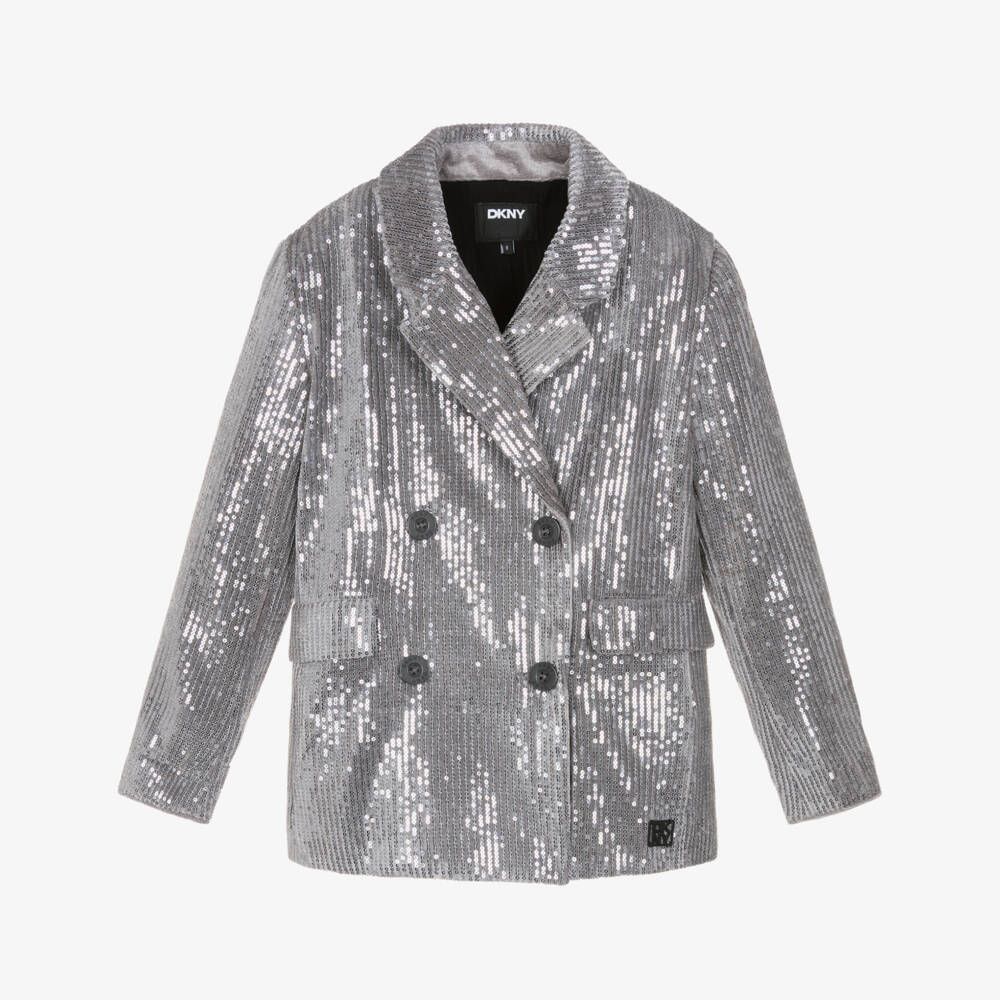 DKNY-بليزر مزين بالترتر لون رمادي للبنات  | Childrensalon