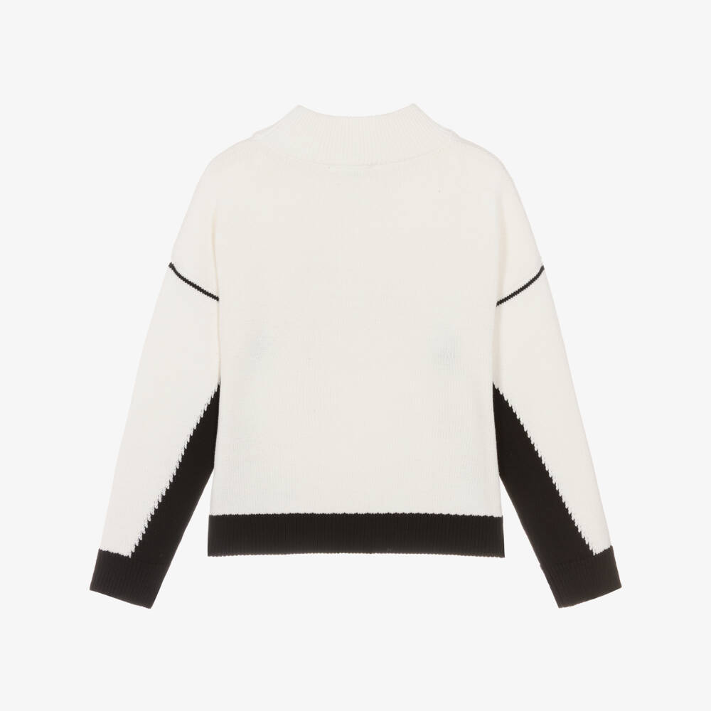 DKNY-Girls Ivory & Black Cotton Knit Sweater | Childrensalon