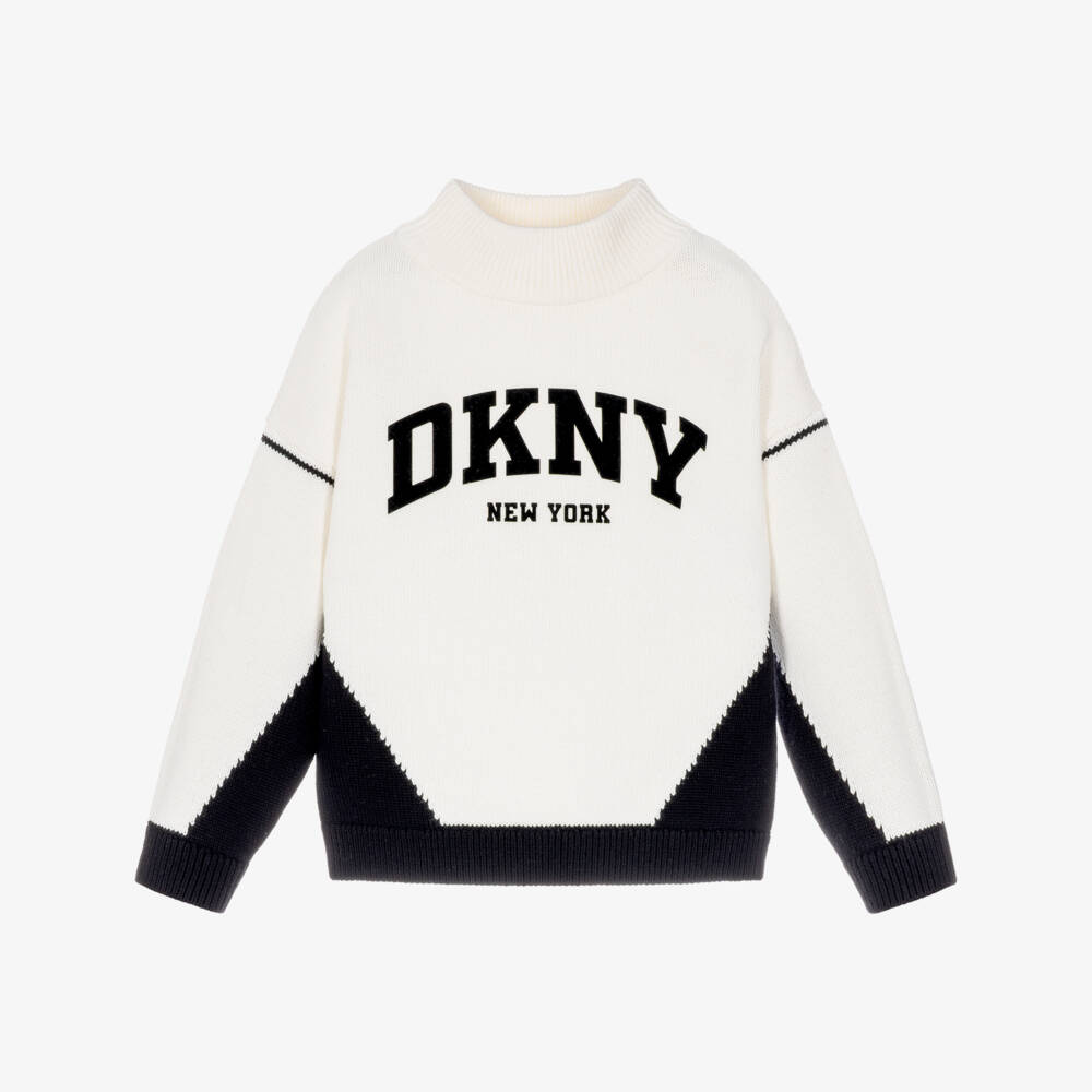 DKNY-Girls Ivory & Black Cotton Knit Sweater | Childrensalon