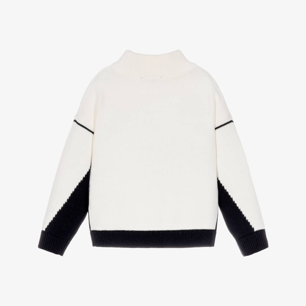 DKNY-Girls Ivory & Black Cotton Knit Sweater | Childrensalon