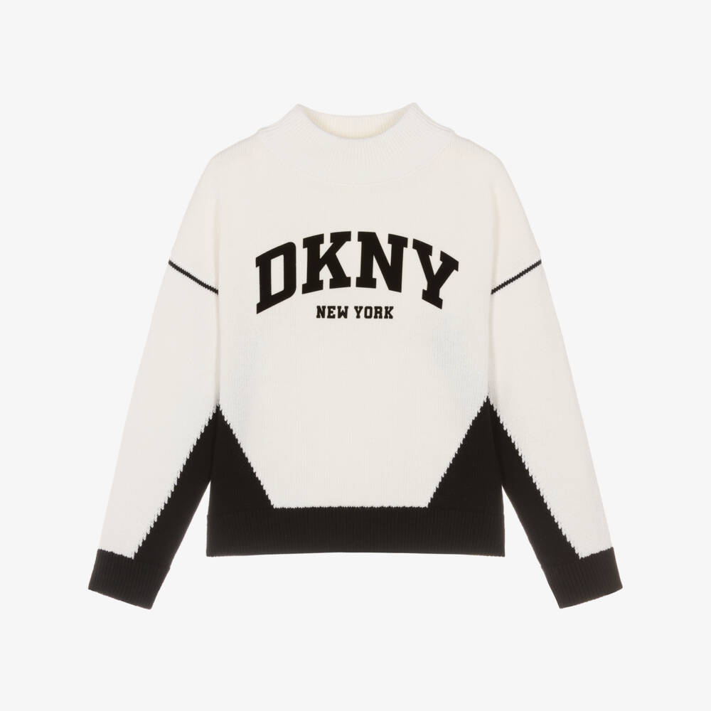 DKNY-Girls Ivory & Black Cotton Knit Sweater | Childrensalon