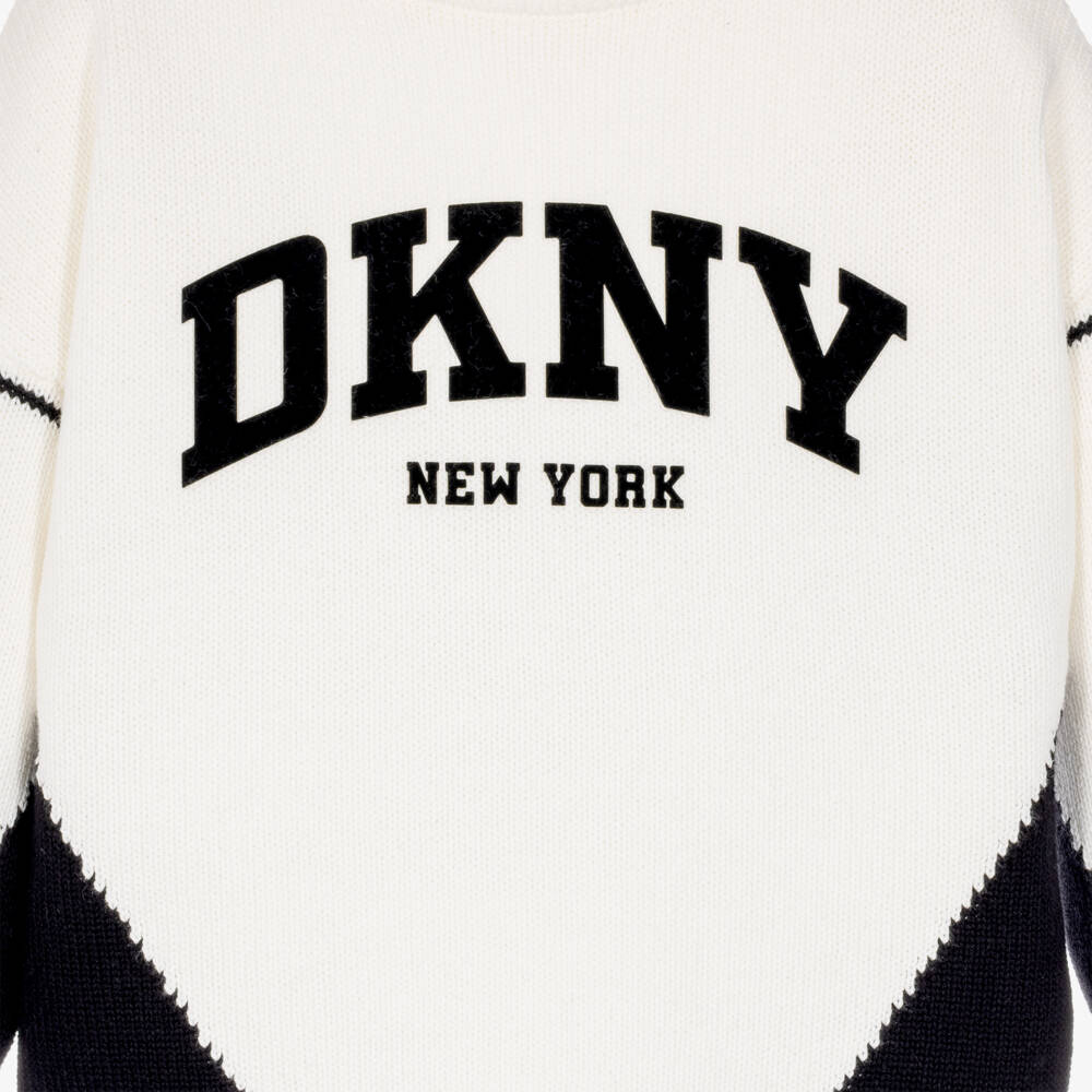 DKNY-Girls Ivory & Black Cotton Knit Sweater | Childrensalon