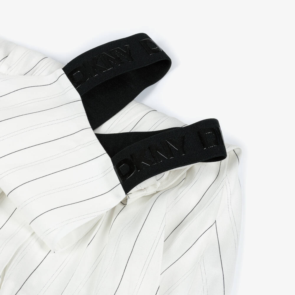 DKNY-Girls Ivory Black & Silver Pinstripe 2 in 1 Pinafore Dress | Childrensalon