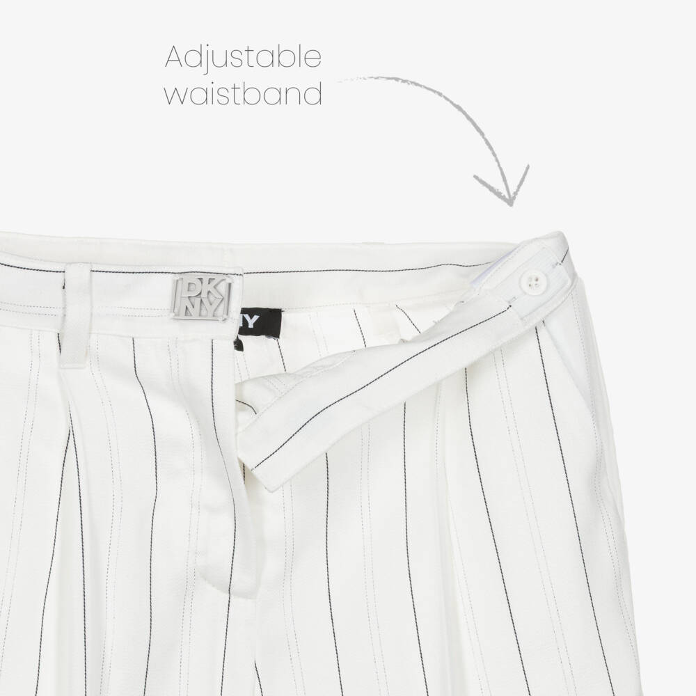 DKNY-Girls Ivory Black & Silver Pinstripe Trousers with Stacked Logo | Childrensalon