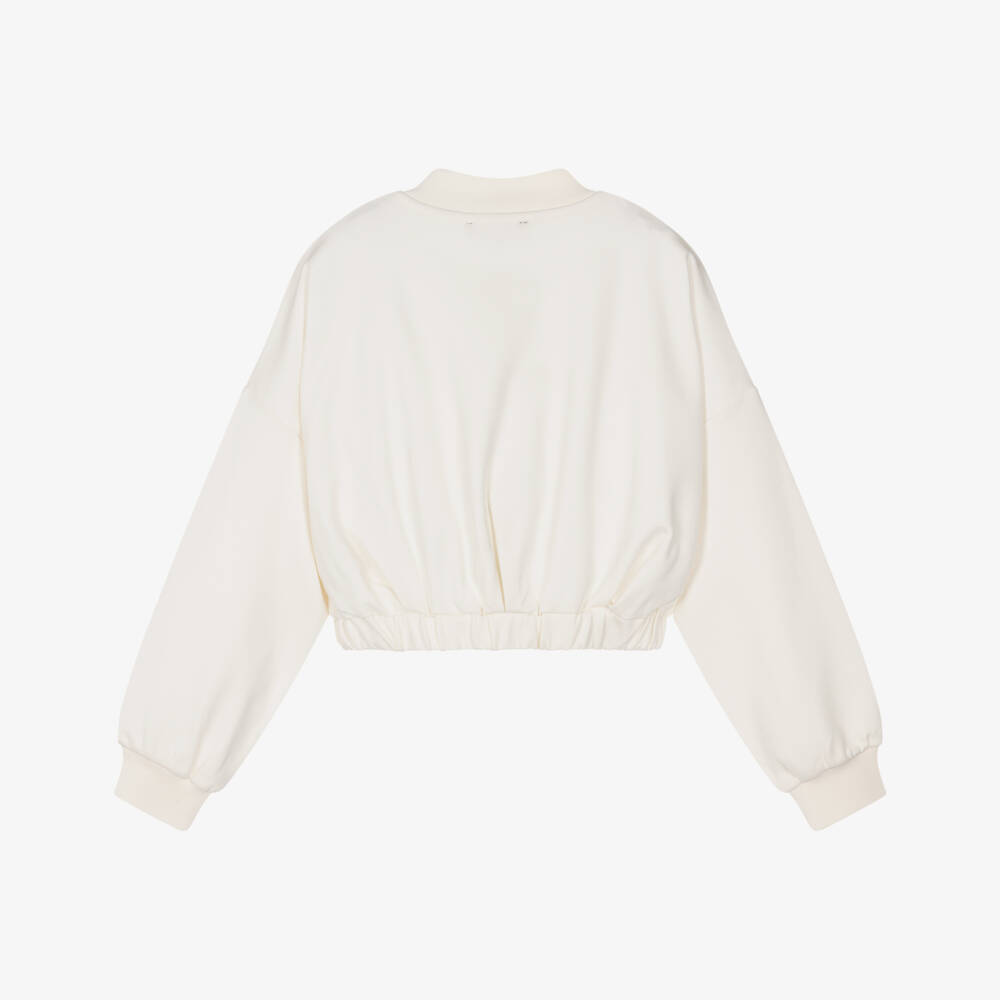 DKNY-Girls Ivory Milano Jersey Bomber Zip-Up Top | Childrensalon