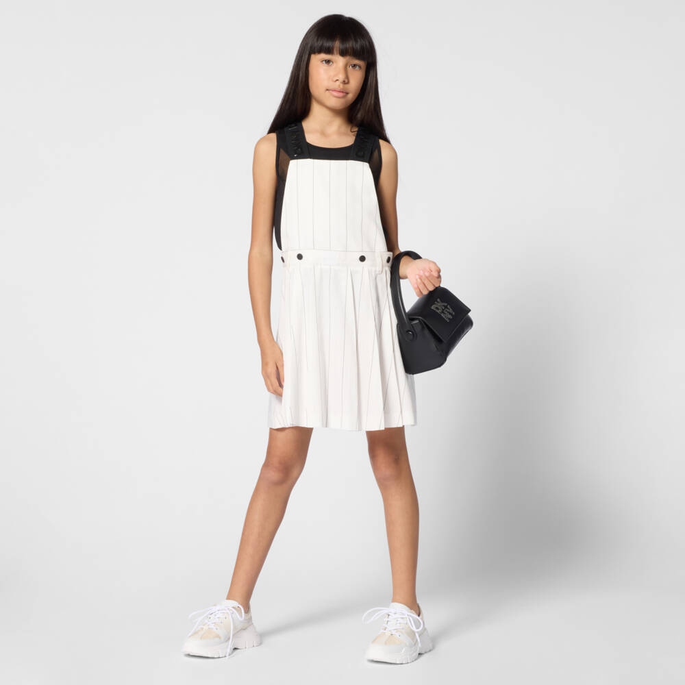 DKNY-فستان بينافور بخطوط رفيعة لون عاجي للبنات | Childrensalon