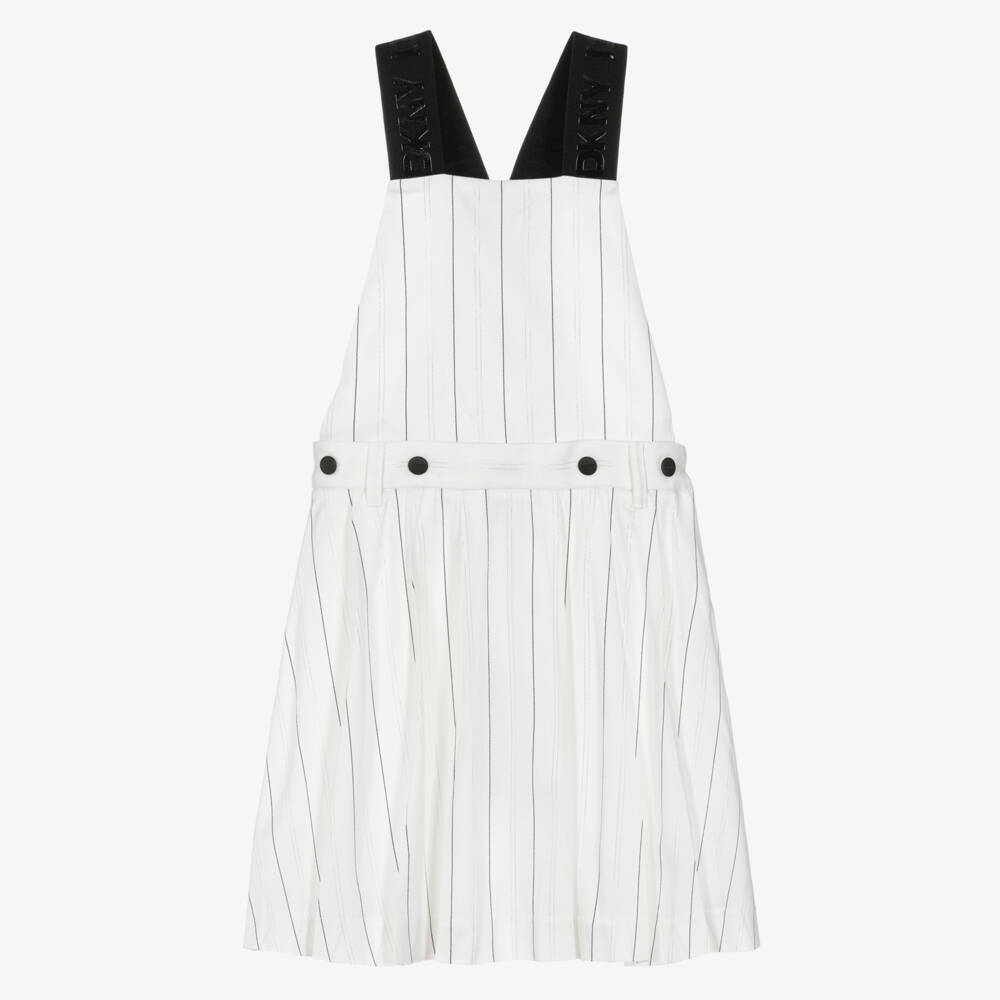 DKNY-Girls Ivory Pinstripe 2 in 1 Pinafore Dress | Childrensalon