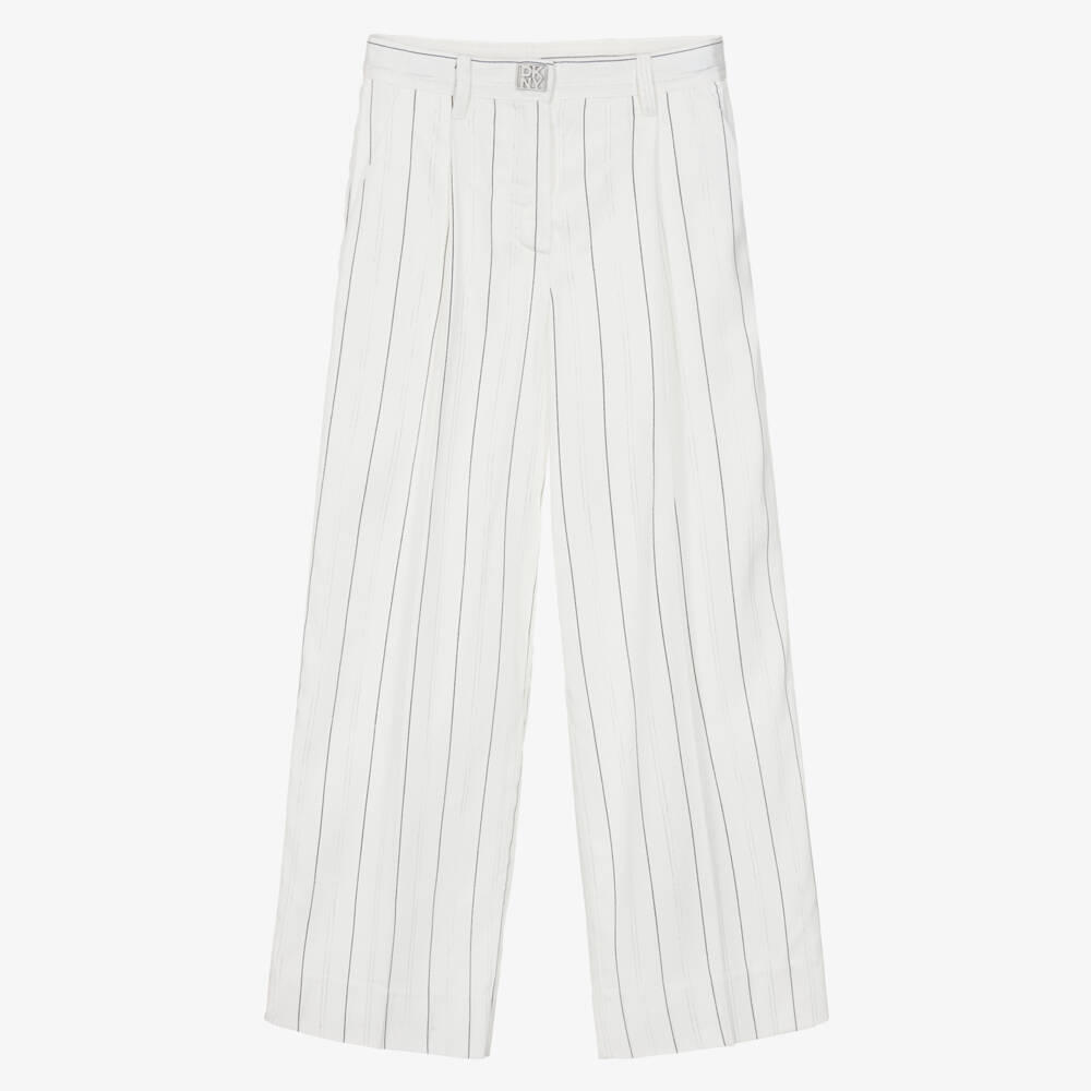 DKNY-Girls Ivory Trousers with Black & Silver Pinstripes | Childrensalon
