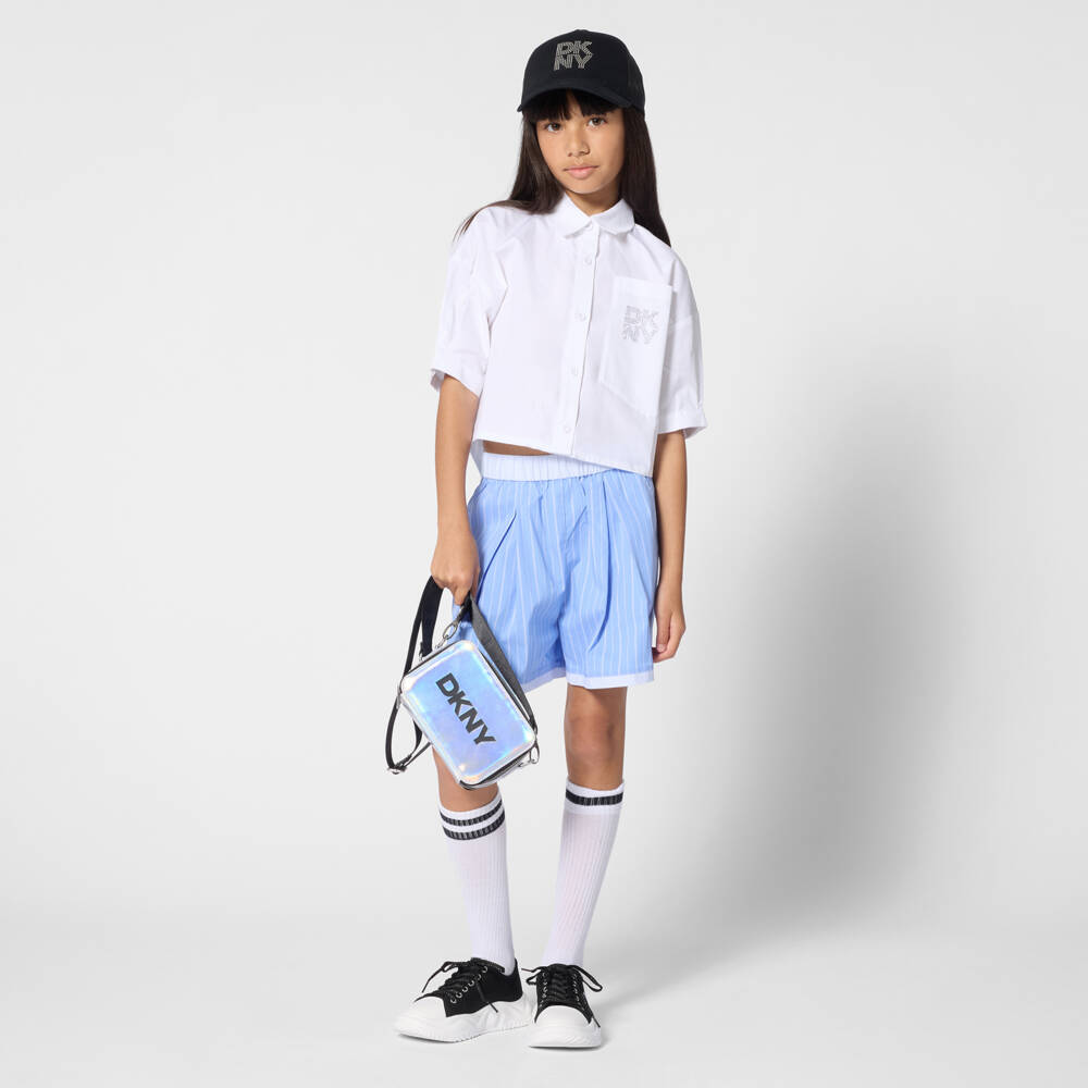 DKNY-Girls Metallic Silver Logo Handbag (17cm) | Childrensalon