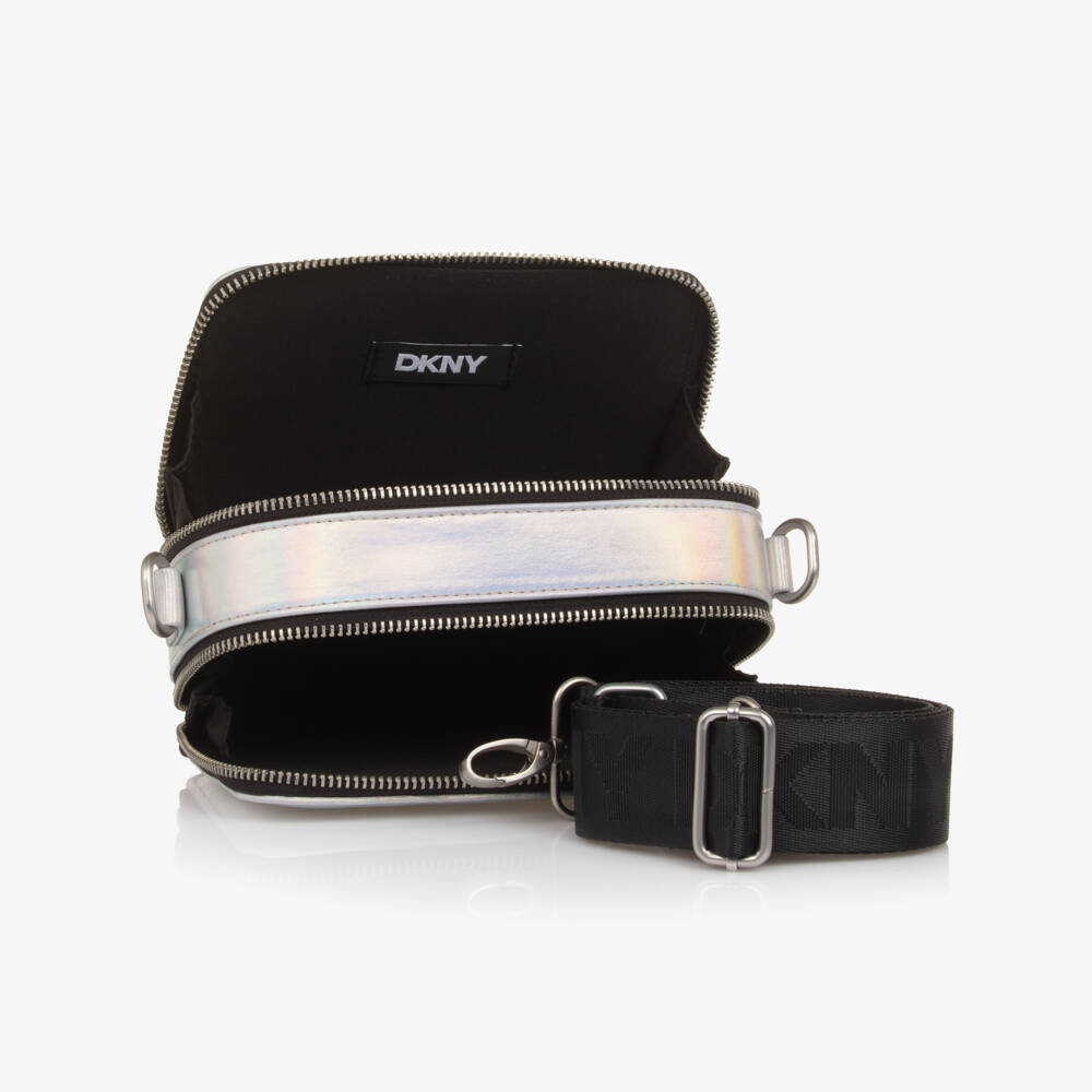 DKNY-Girls Metallic Silver Logo Handbag (17cm) | Childrensalon