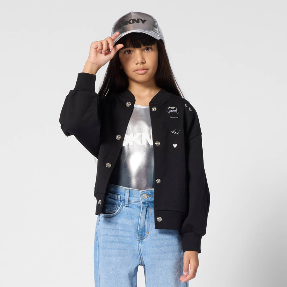 DKNY-Girls Metallic Silver Logo Swimsuit | Childrensalon