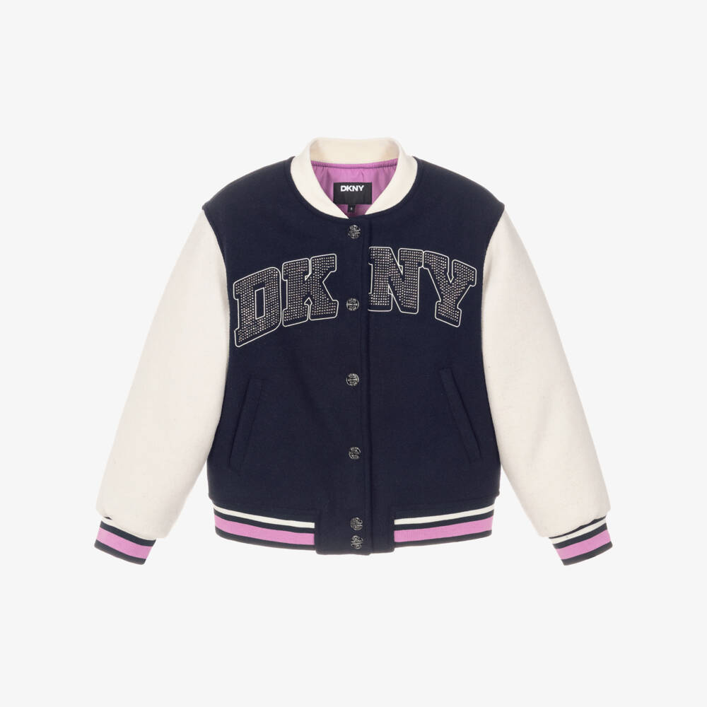 DKNY-Girls Navy Blue Varsity Jacket with Diamanté Logo | Childrensalon