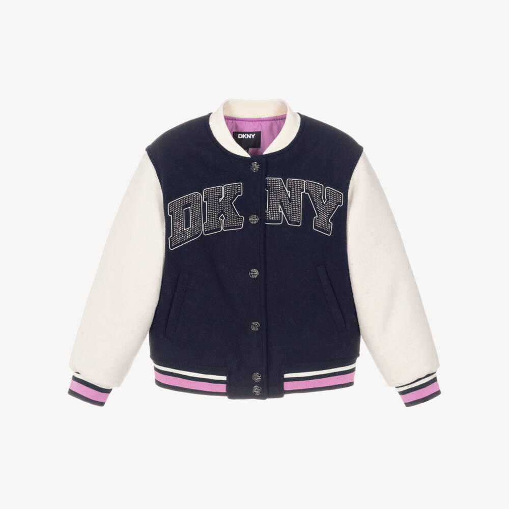 DKNY-Girls Navy Blue Varsity Jacket with Diamanté Logo | Childrensalon