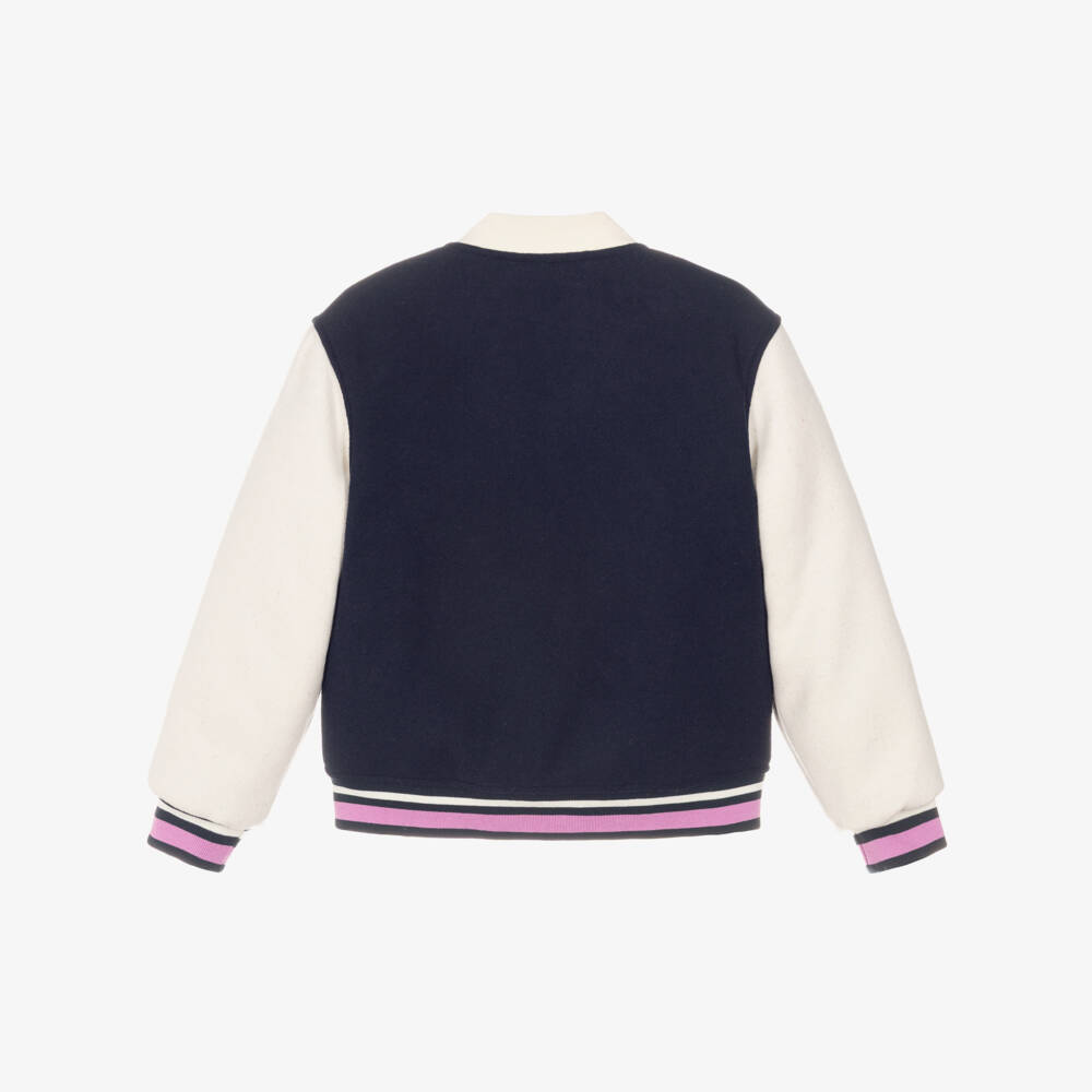 DKNY-Girls Navy Blue Varsity Jacket with Diamanté Logo | Childrensalon