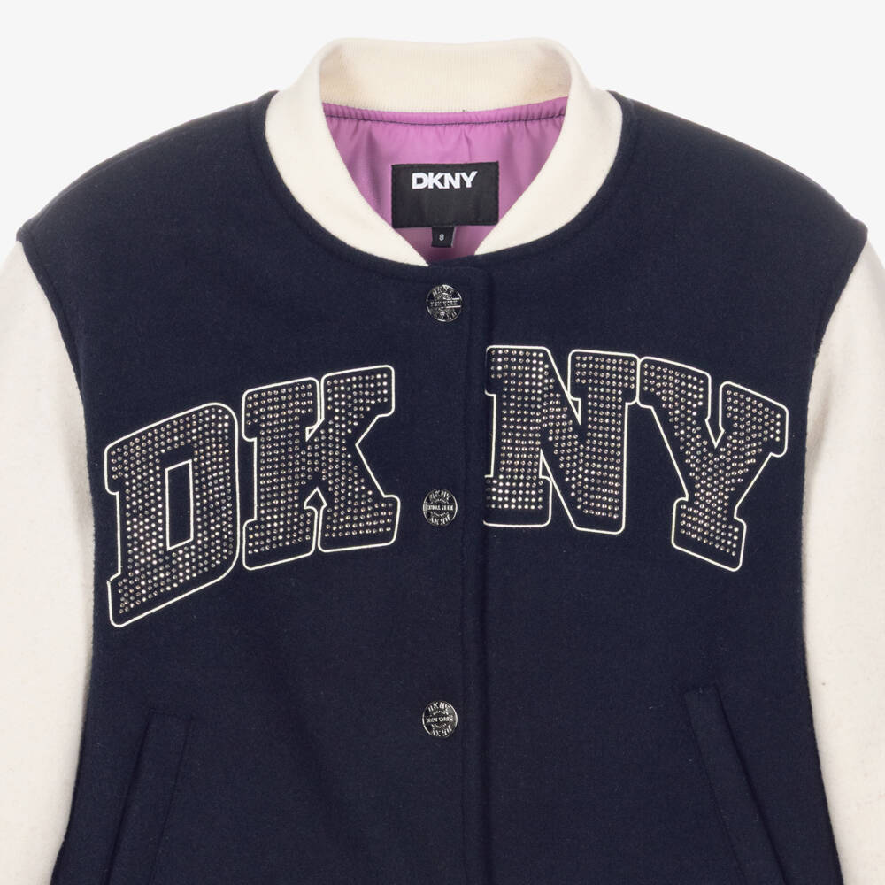 DKNY-Girls Navy Blue Varsity Jacket with Diamanté Logo | Childrensalon