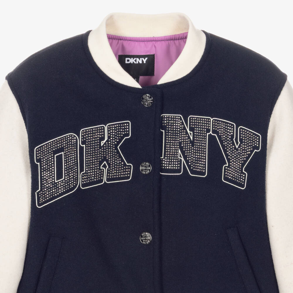 DKNY-Girls Navy Blue Varsity Jacket with Diamanté Logo | Childrensalon