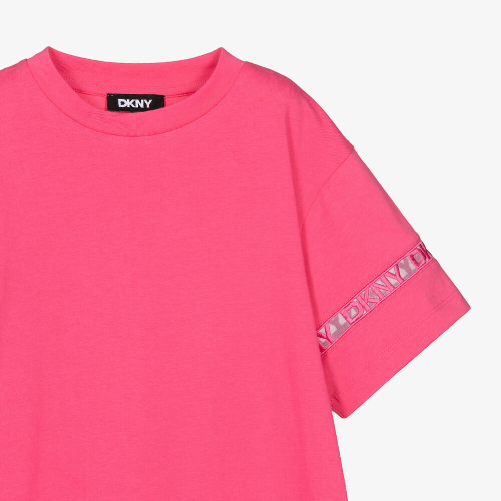 DKNY-Girls Pink Cotton Jersey Dress with Logo Sleeves | Childrensalon