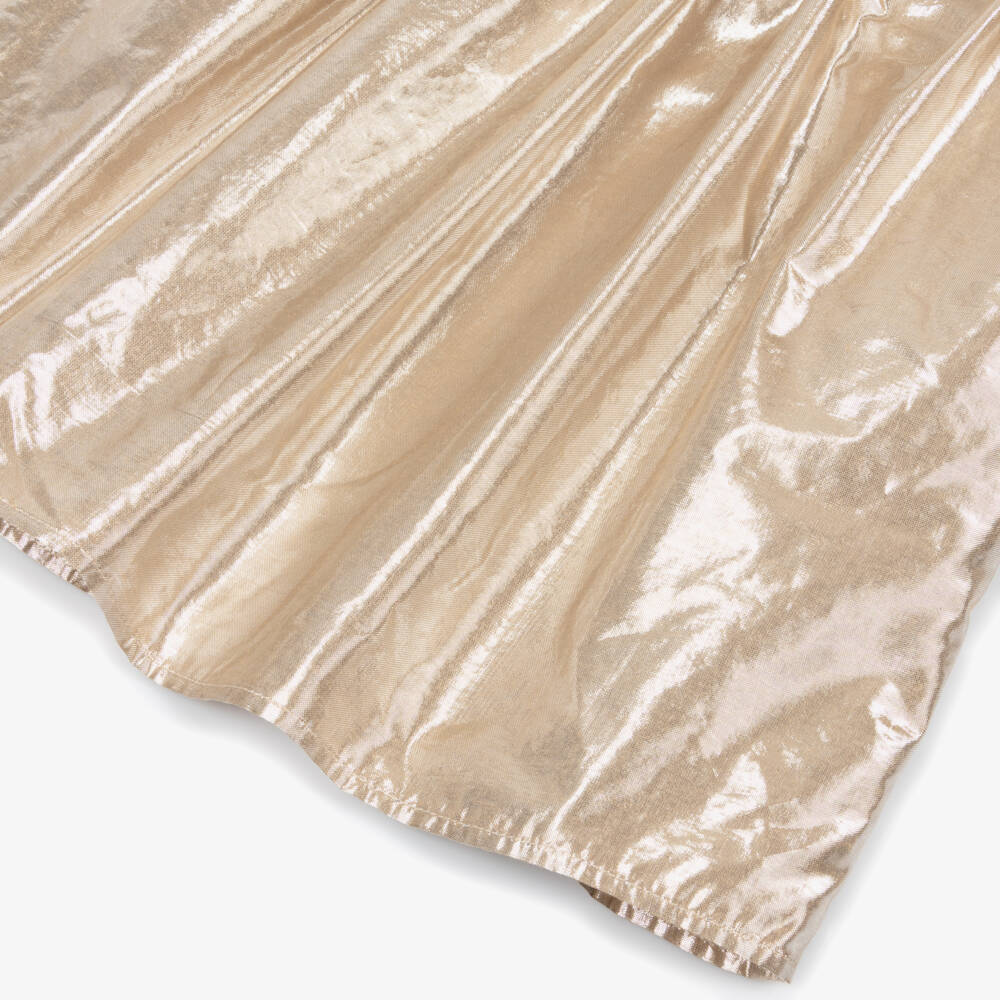 DKNY-Girls Ruched Metallic Gold Dress with Stacked Logo | Childrensalon