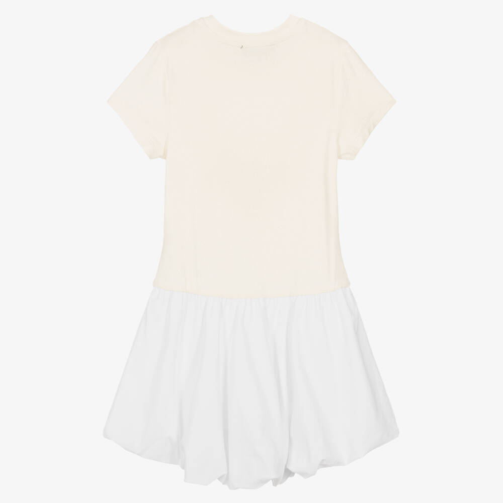 DKNY-Girls Shimmery Ivory & White Dress with Logo Charm | Childrensalon