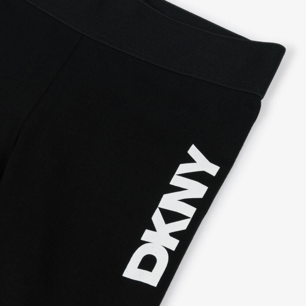 DKNY-Girls White & Black Jersey Leggings Set with Logo Print | Childrensalon