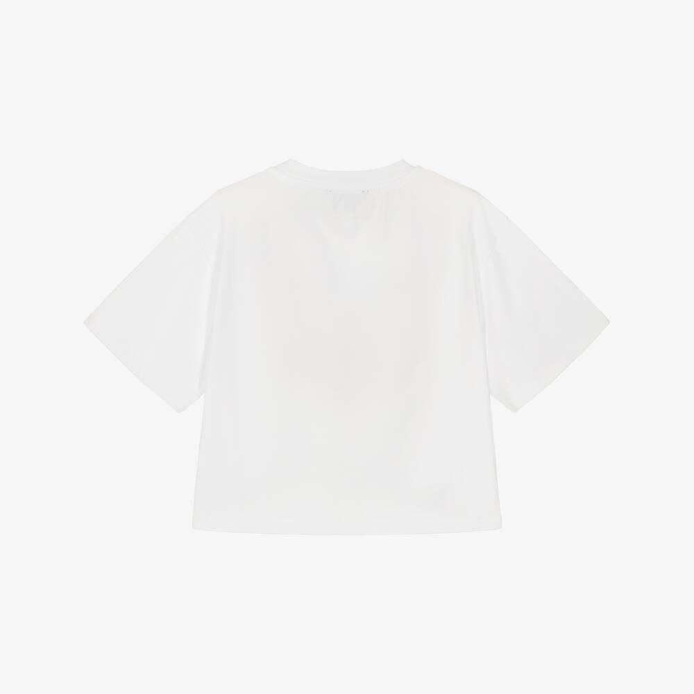 DKNY-Girls White Cotton Jersey T-Shirt with Pink City Graphic | Childrensalon