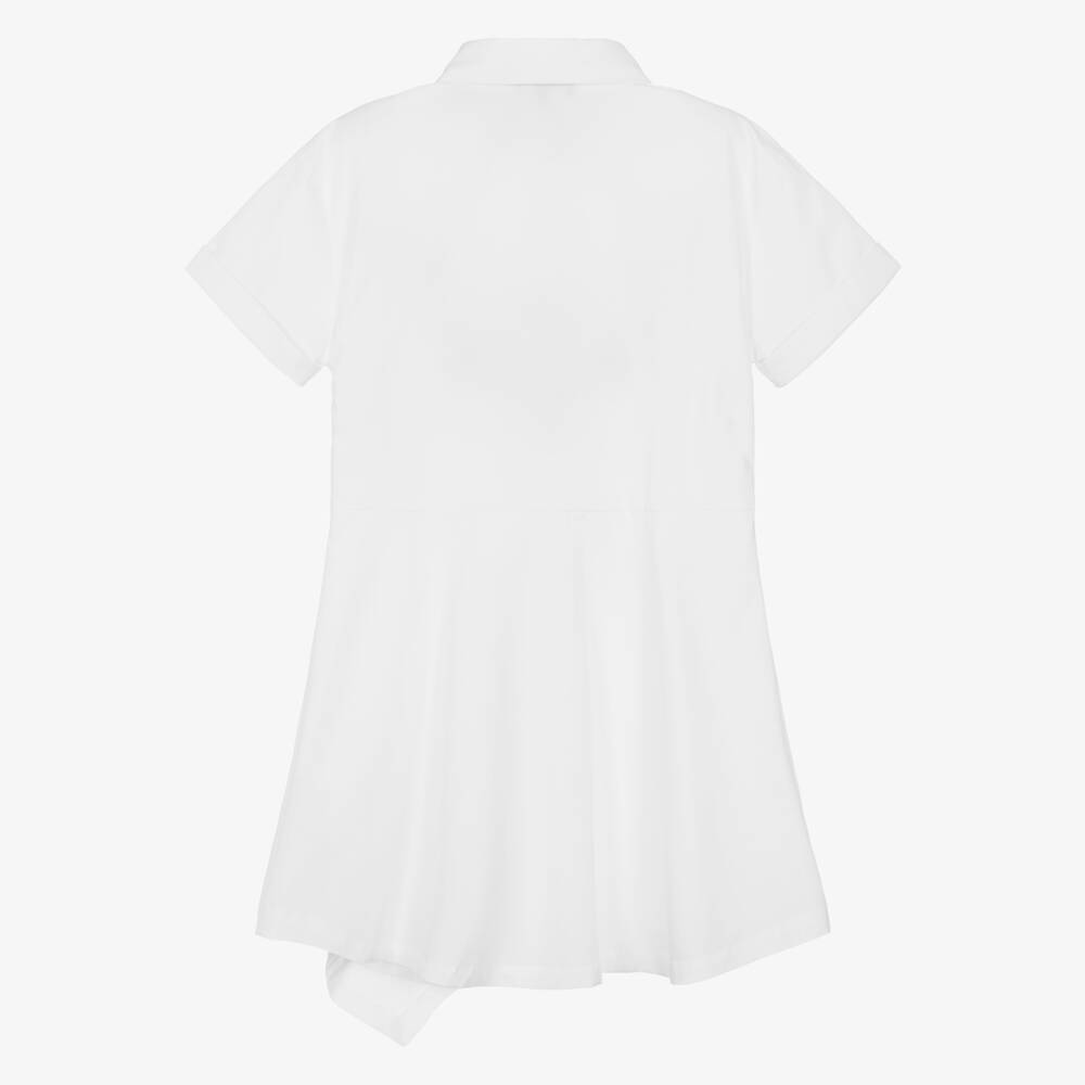 DKNY-Girls White Cotton Shirt Dress with Stacked Diamanté Logo | Childrensalon