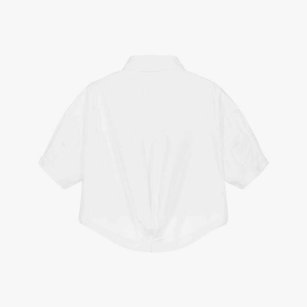 DKNY-Girls White Cotton Shirt with Stacked Diamanté Logo | Childrensalon