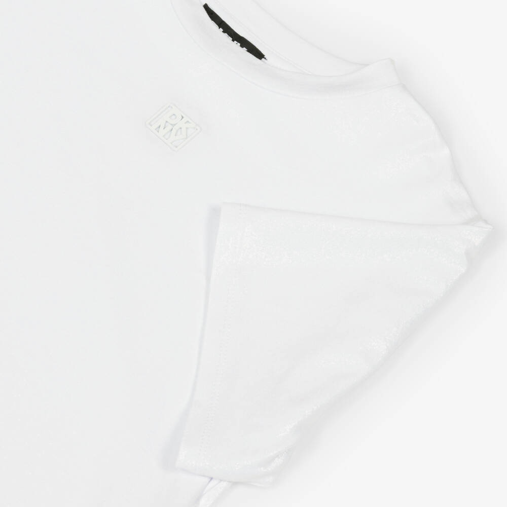 DKNY-Girls White & Iridescent Pink Jersey T-Shirt | Childrensalon
