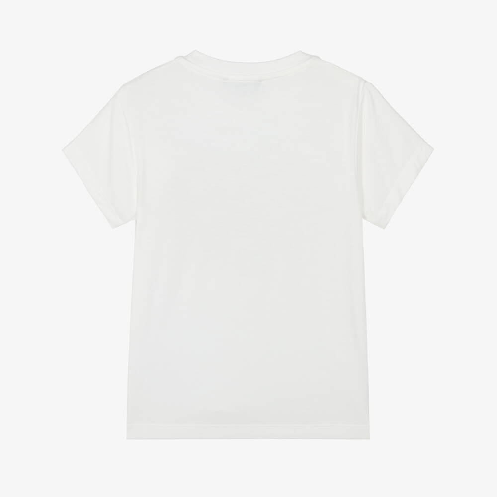 DKNY-Girls White Jersey Diamanté Logo T-Shirt | Childrensalon