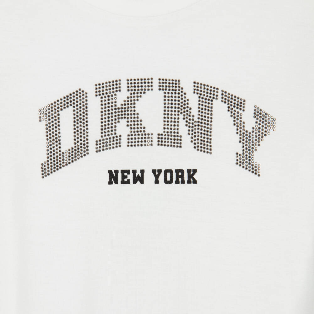 DKNY-Girls White Jersey Diamanté Logo T-Shirt | Childrensalon