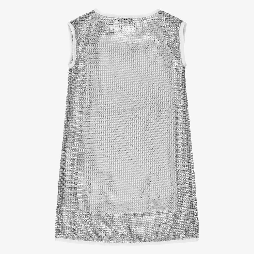 DKNY-Girls White Jersey & Silver Sequin 2-in-1 Dress | Childrensalon