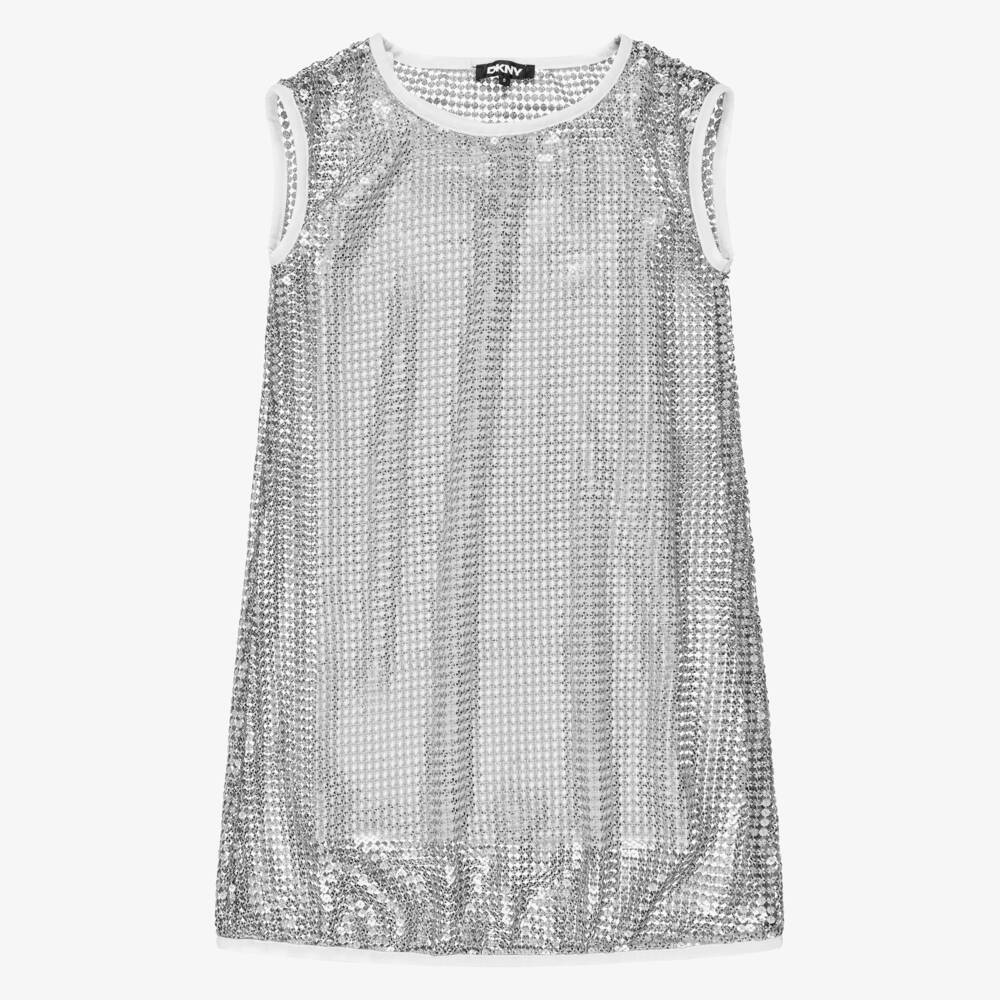 DKNY-Girls White Jersey & Silver Sequin 2-in-1 Dress | Childrensalon