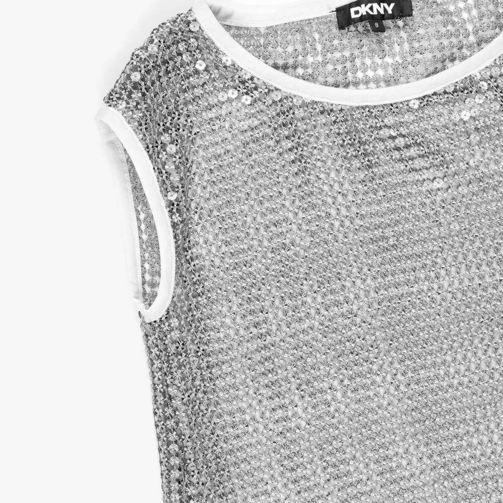 DKNY-Girls White Jersey & Silver Sequin 2-in-1 Dress | Childrensalon
