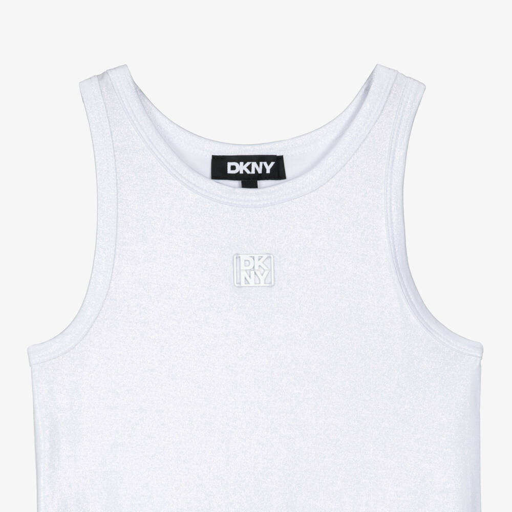 DKNY-Girls White Shimmer Jersey & Cotton Poplin Midi Dress | Childrensalon
