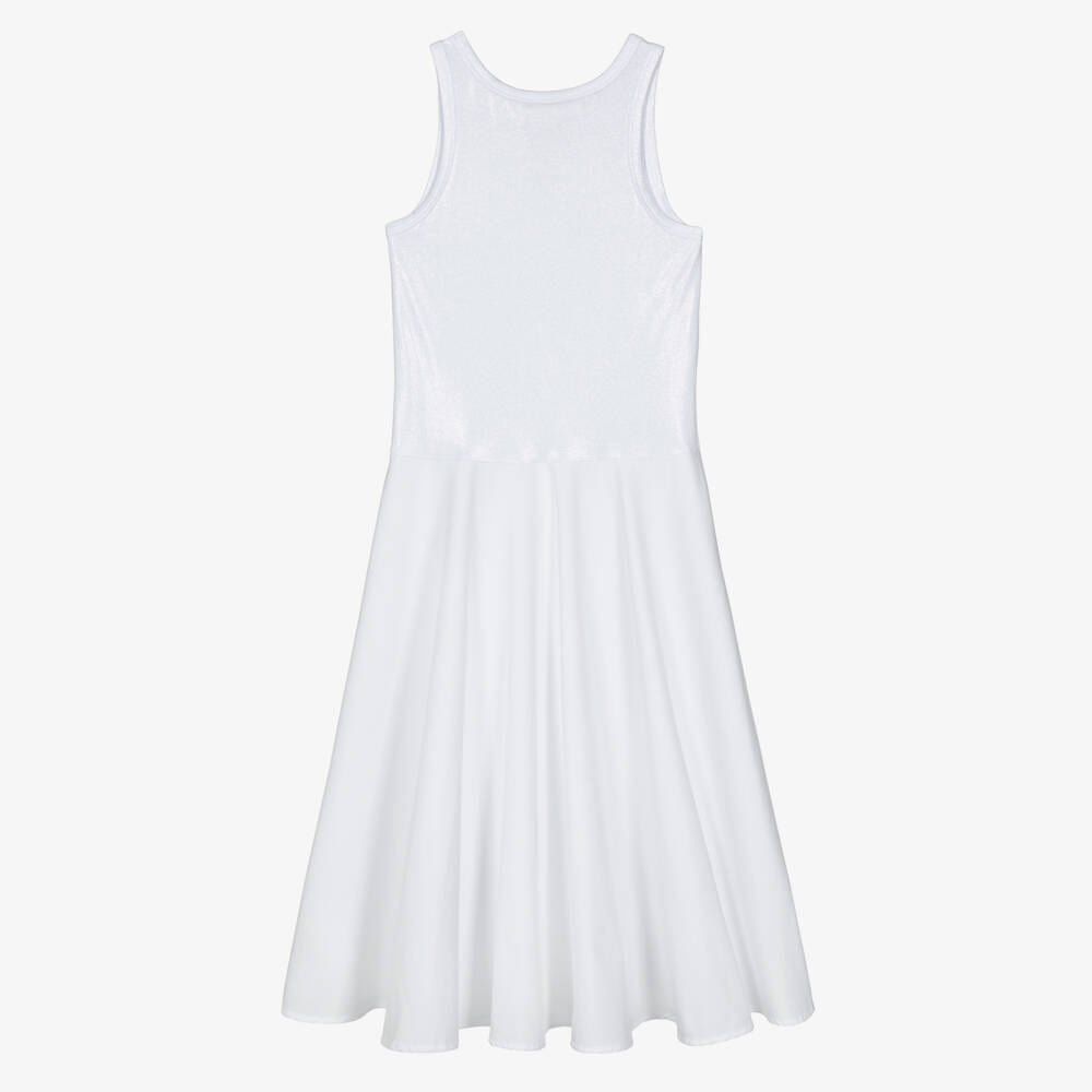 DKNY-Girls White Shimmer Jersey & Cotton Poplin Midi Dress | Childrensalon