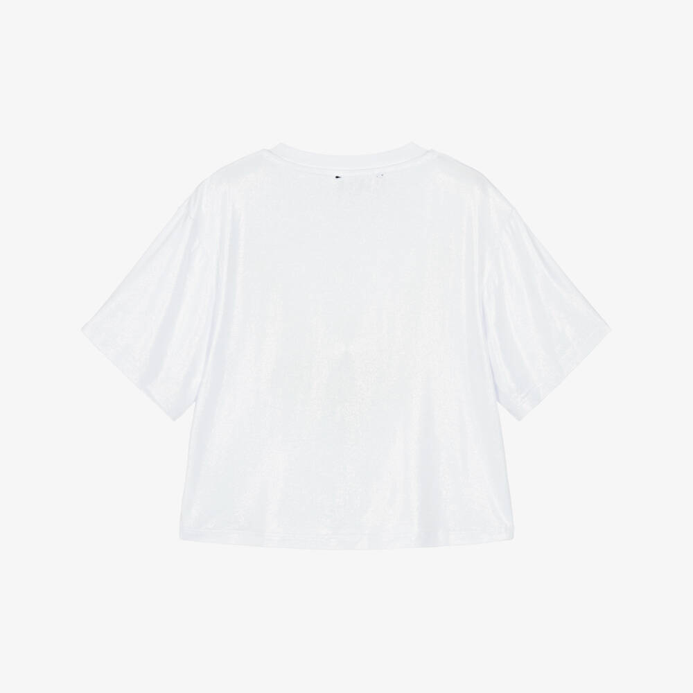 DKNY-Girls White Shimmering Jersey T-Shirt | Childrensalon