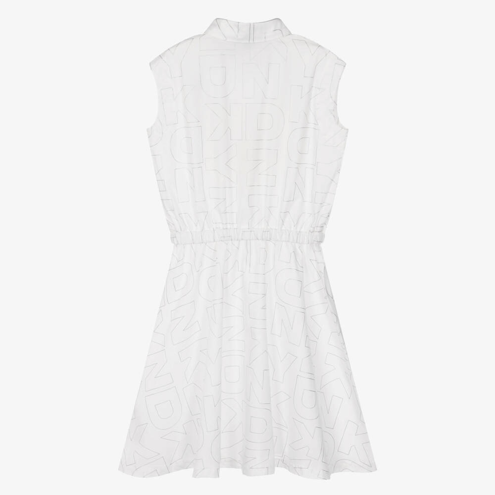 DKNY-Girls White & Silver Logo Sleeveless Dress  | Childrensalon