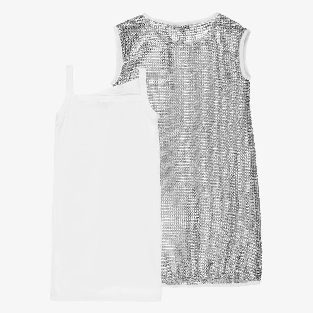 DKNY-Girls White & Silver Sequin 2-in-1 Dress | Childrensalon