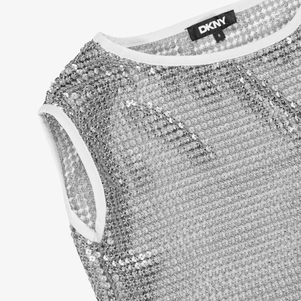 DKNY-Топ с пайетками 2-в-1 бело-серебристый для девочек | Childrensalon
