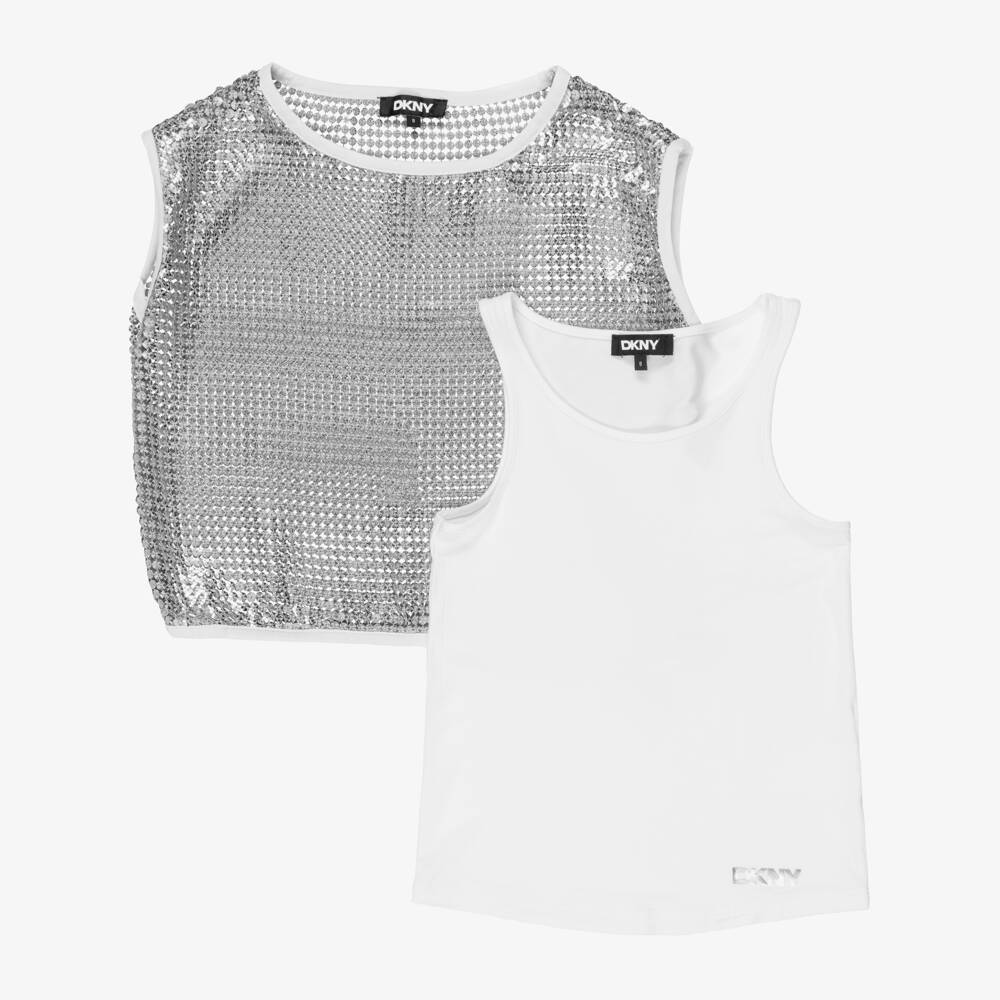 DKNY-Топ с пайетками 2-в-1 бело-серебристый для девочек | Childrensalon