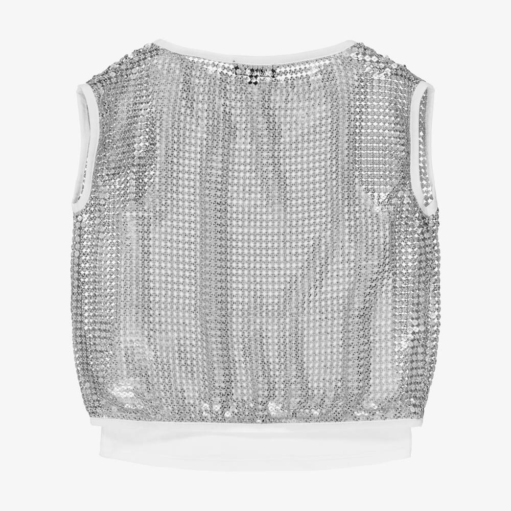DKNY-Топ с пайетками 2-в-1 бело-серебристый для девочек | Childrensalon