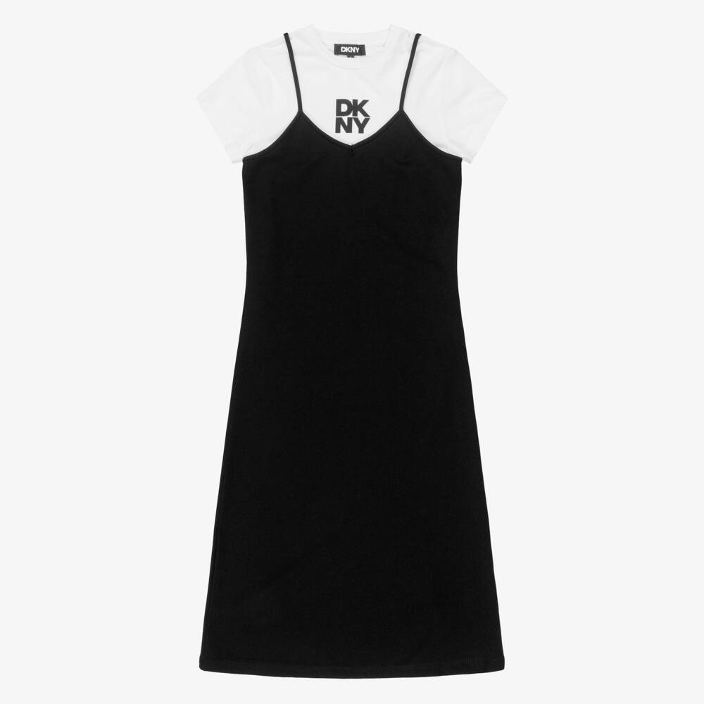 DKNY-Girls White T-Shirt & Black Jersey Dress Set | Childrensalon