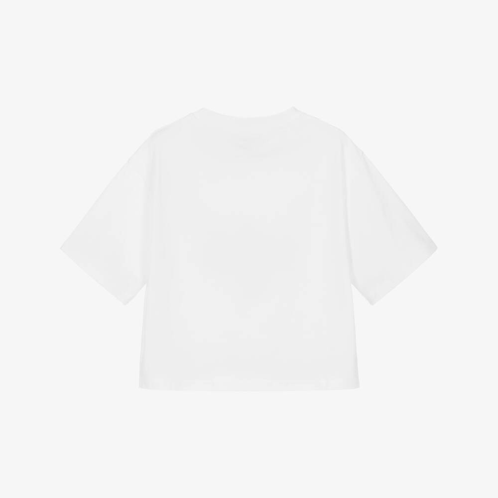 DKNY-Girls White & Yellow Cotton Logo T-Shirt | Childrensalon