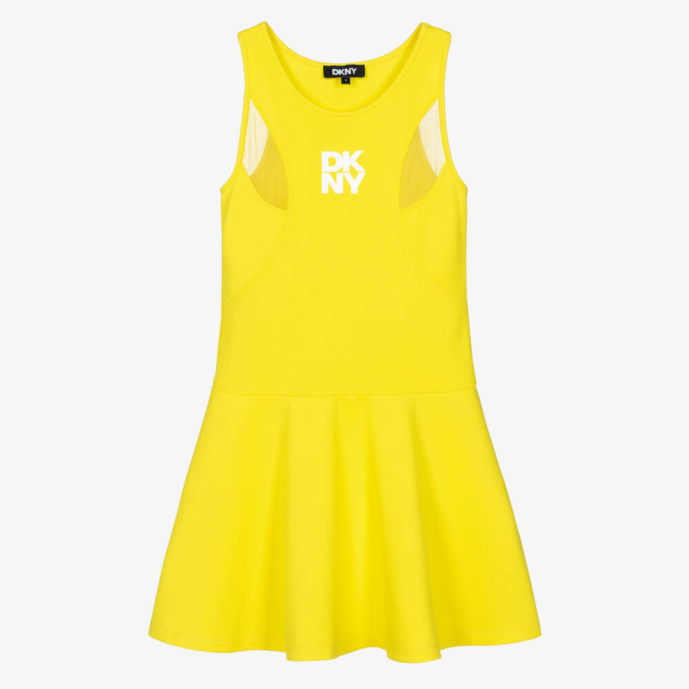 DKNY-Girls Yellow Cotton Jersey Dress with Stacked Logo | Childrensalon