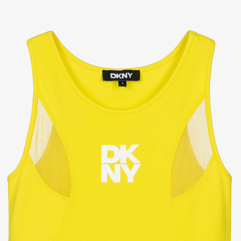 DKNY-Girls Yellow Jersey Dress with Stacked Logo | Childrensalon